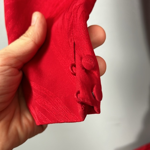 Vintage Women’s Silk Red Shift Dress Faux Feather Hem Necktie Slip on size S - Picture 11 of 17